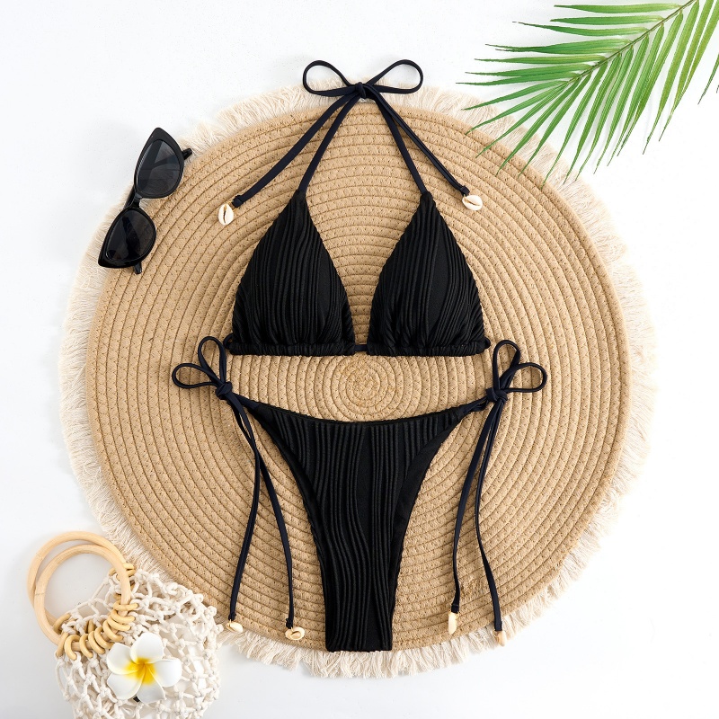 2025 sólido de comercio exterior europeo y estadounidense-color atado dos-pieza sexy bikini para mujeres, tres-Trazo de baño para chicas calientes 8940 Precio:$79.99
